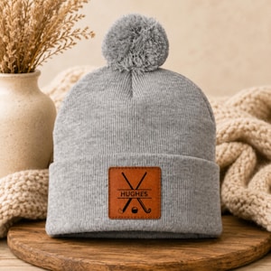 Field Hockey Beanie Personalized Winter Hat Leather Patch Field Hockey Design Custom Name Number Customization Gift Idea Field Hockey Mom