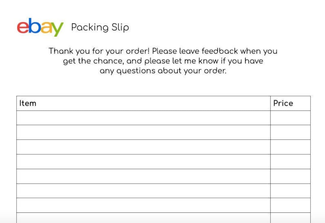 Ebay Custom Packing Slip Downloadable PDF Etsy