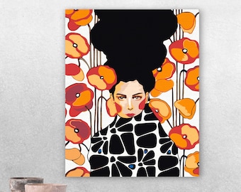 Fashion Girl in Orange Flowers Art Design DIY Paint by Number Kit Painting For Adults Home Decoration Kit Acrylic Painting Home Decor PC0004