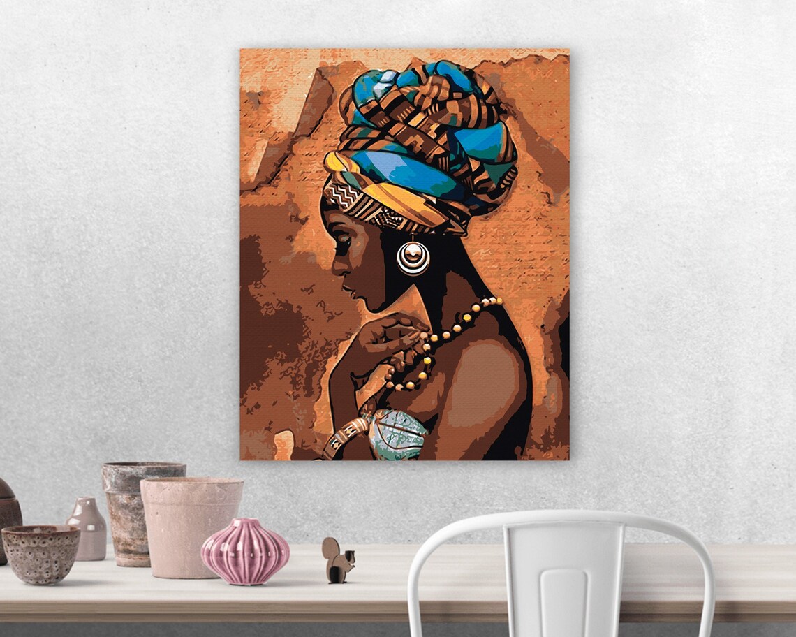 Afro Woman Painting By Numbers Diy Kit Painti By Number Exotic Etsy