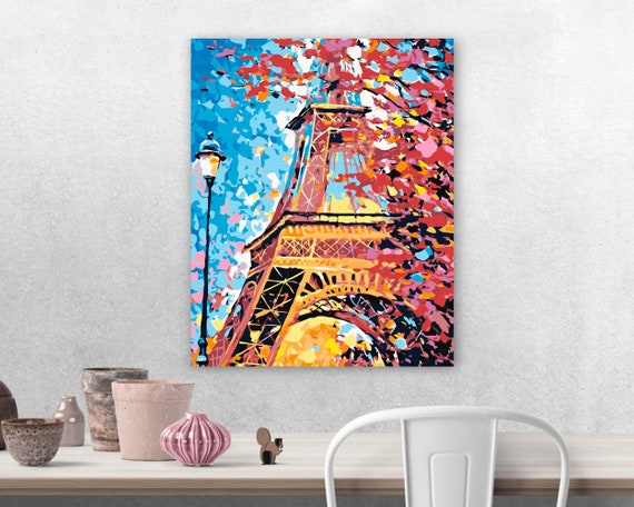 Wooden Frame DIY Oil Painting Paint by Number Kit for Adults kids Eiffel  tower
