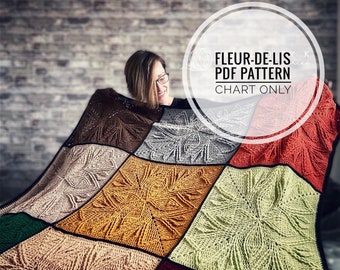 Fleur-de-lis blanket crochet pattern, Square  blanket digital pattern, Chart only square pattern, pillow pattern