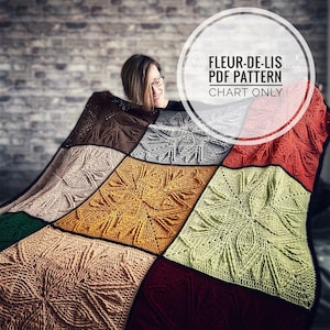 Patrón de crochet para manta de flor de lis, patrón digital de manta cuadrada, patrón de cuadrados solo gráfico, patrón de almohada