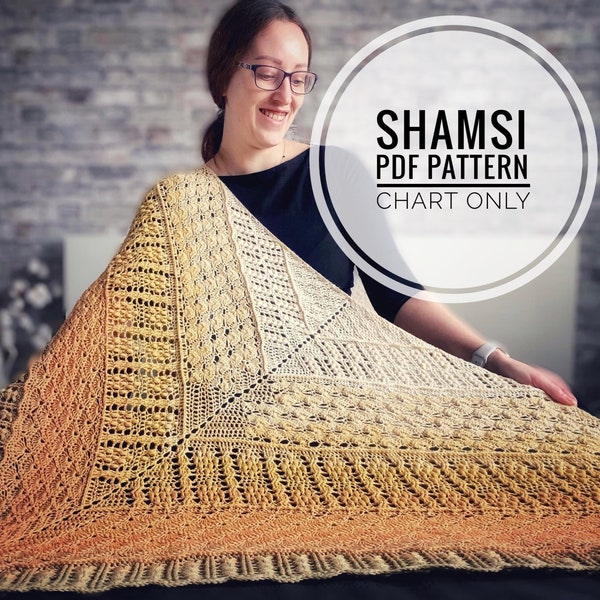 Shamsi shawl crochet pattern, Triangular shawl digital pattern, Chart only shawl pattern, Wrap around shawl pattern