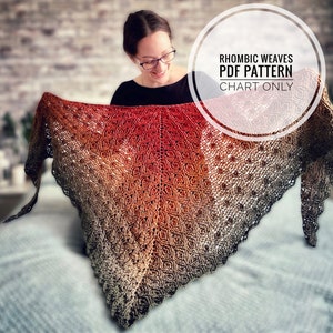 Rhombic weaves shawl crochet pattern, Triangular shawl digital pattern, Chart only shawl pattern, Wrap around shawl pattern