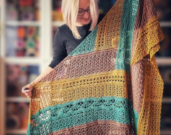 Hand Crochet Ombre Cotton Shawl, Rainbow Thread Wrap