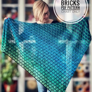 Bricks shawl crochet pattern, Triangular shawl digital pattern, Chart only shawl pattern, Wrap around shawl pattern