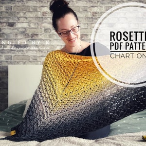 Rosettes shawl crochet pattern, Triangular shawl digital pattern, Chart only shawl pattern, Wrap around shawl pattern