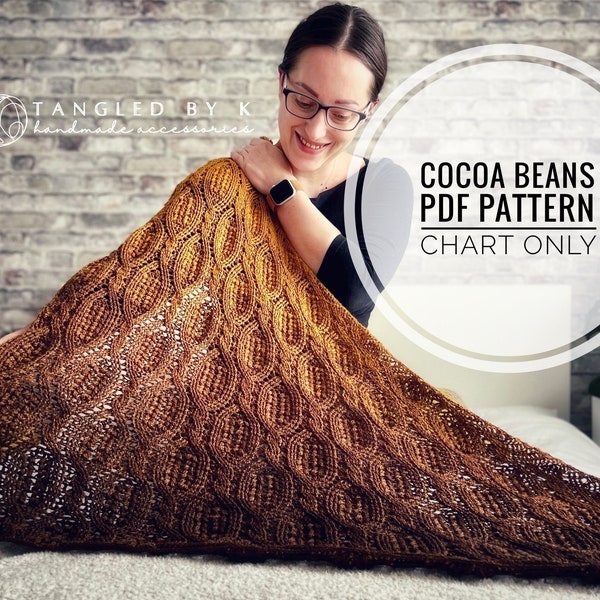 Cocoa beans shawl crochet pattern, Triangular shawl digital pattern, Chart only shawl pattern, Wrap around shawl pattern