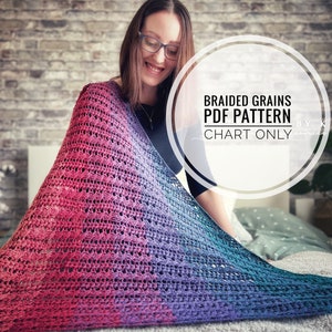 Braided Grains shawl crochet pattern, Triangular shawl digital pattern, Chart only shawl pattern, Wrap around shawl pattern