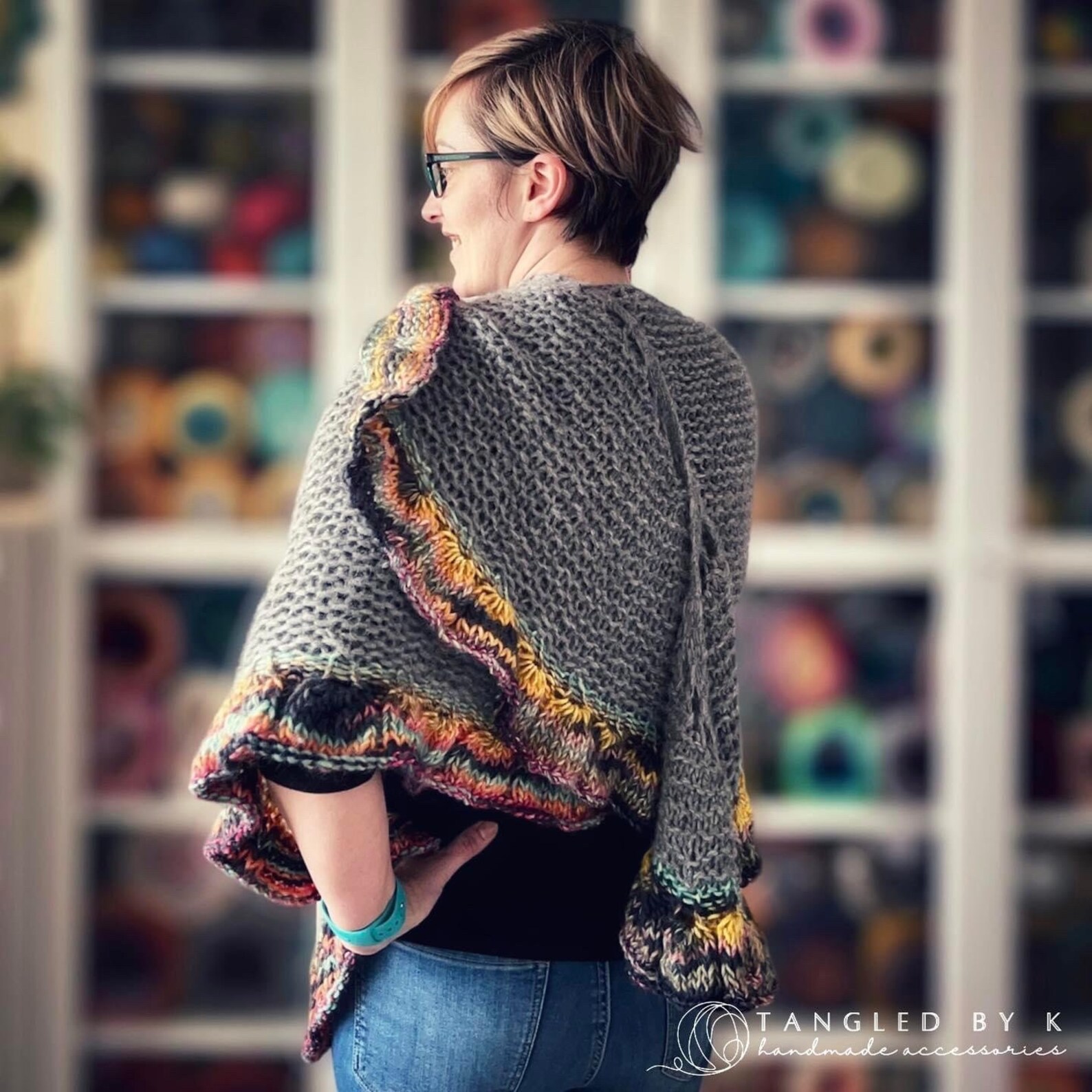Silk Wool Shawl, Ombre Black-White