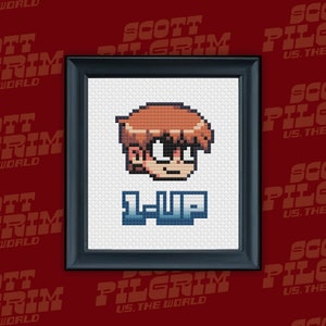 Scott Pilgrim vs The World 1-Up Extra Life Game Sprite Pixel Geek Mini Cross Stitch Pattern
