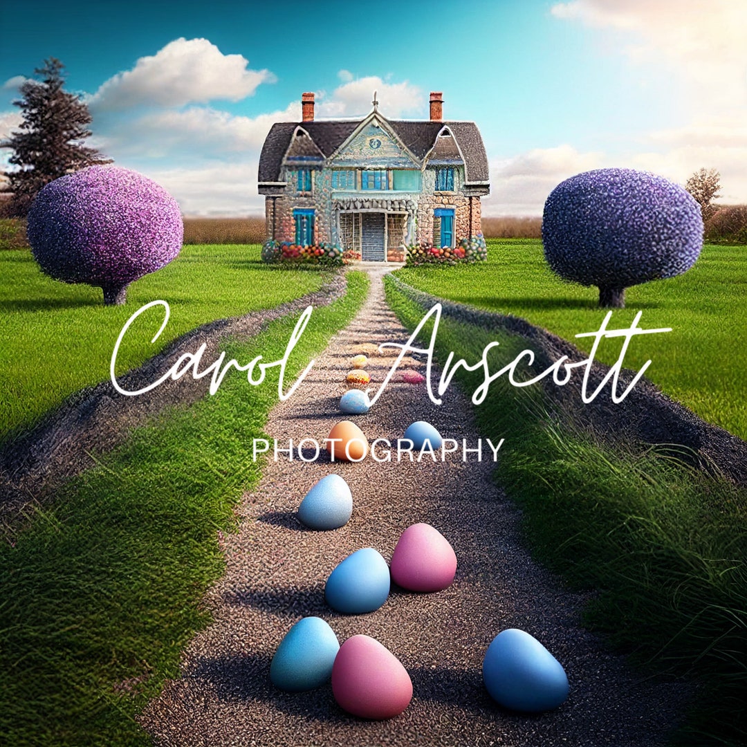 Easter Bunny's House in Meadow Digital Background Digital Backdrop Etsy