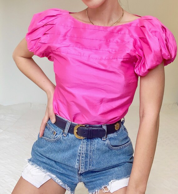 Ralph Lauren 100% Silk Puff Sleeve Pink Blouse