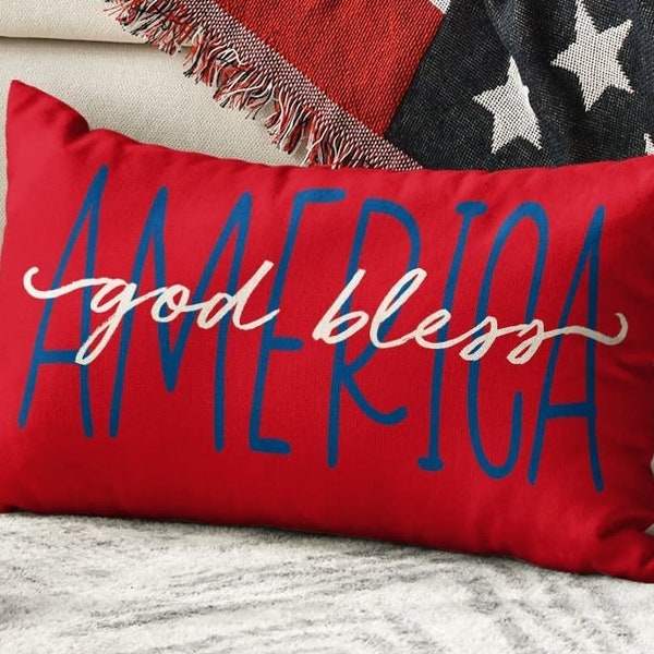 4th of July Pillow cover, Patriotic Pillow, Memorial Day, God Bless America Pillow Cover, USA Pillow, Flag Pillow 12 x 20, Summer Decor