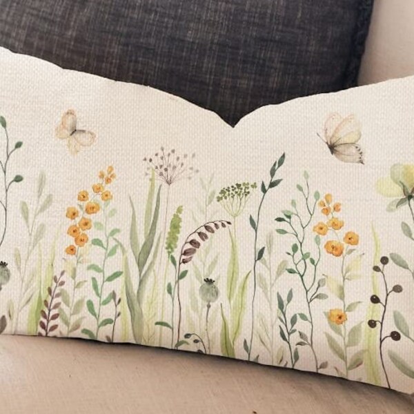 Spring Wildflower Pillow Cover , 12 x 20 Spring Pillow Cover , Floral Pillow Cover , Spring Decor , Spring Home Decor , Throw Pillow