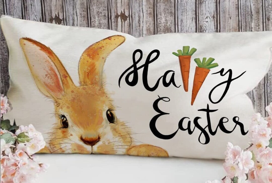 Easter Pillow Cover 12x20 Happy Easter Pillow Spring Pillow Etsy