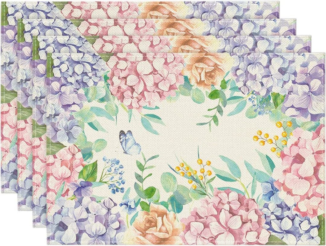 Set of 4 Hydrangea Placemats Summer Placemats Floral Etsy