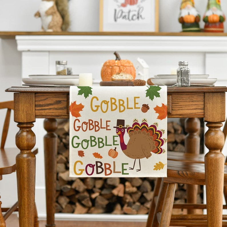 Thanksgiving Turkey Table Runner 13 x 72 Rustic Harvest Table image 1