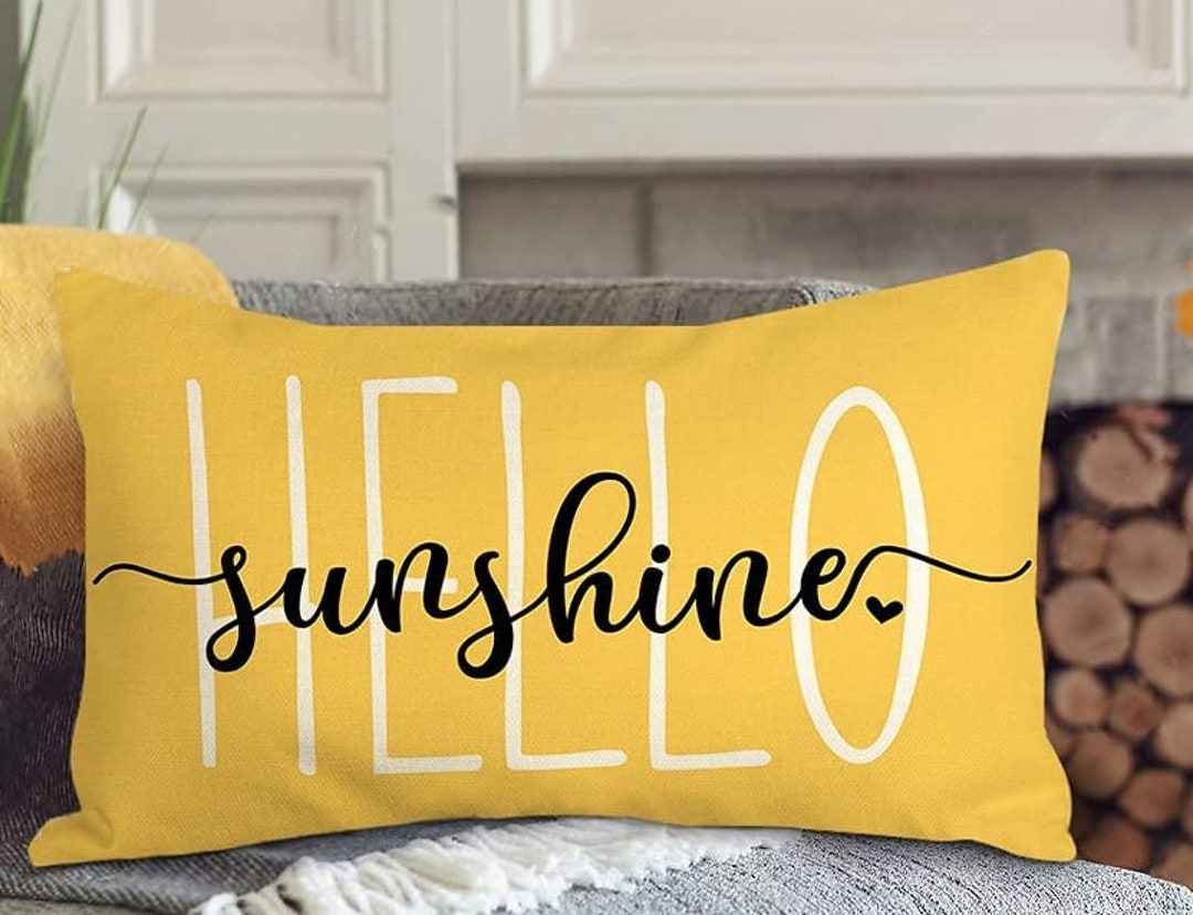 Yellow Hello Sunshine Pillow Cover Summer Pillow Cover Etsy