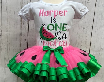 Hot Pink One In A Melon First Birthday Shirt/ Hot Pink One In A Melon First Birthday Outfit