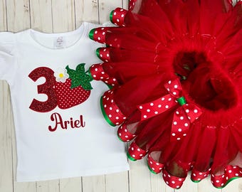 Girls Strawberry Birthday Shirt  / Girls Strawberry Birthday Outfit
