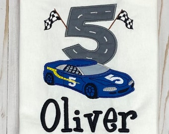 Blue Race Car Birthday Shirt