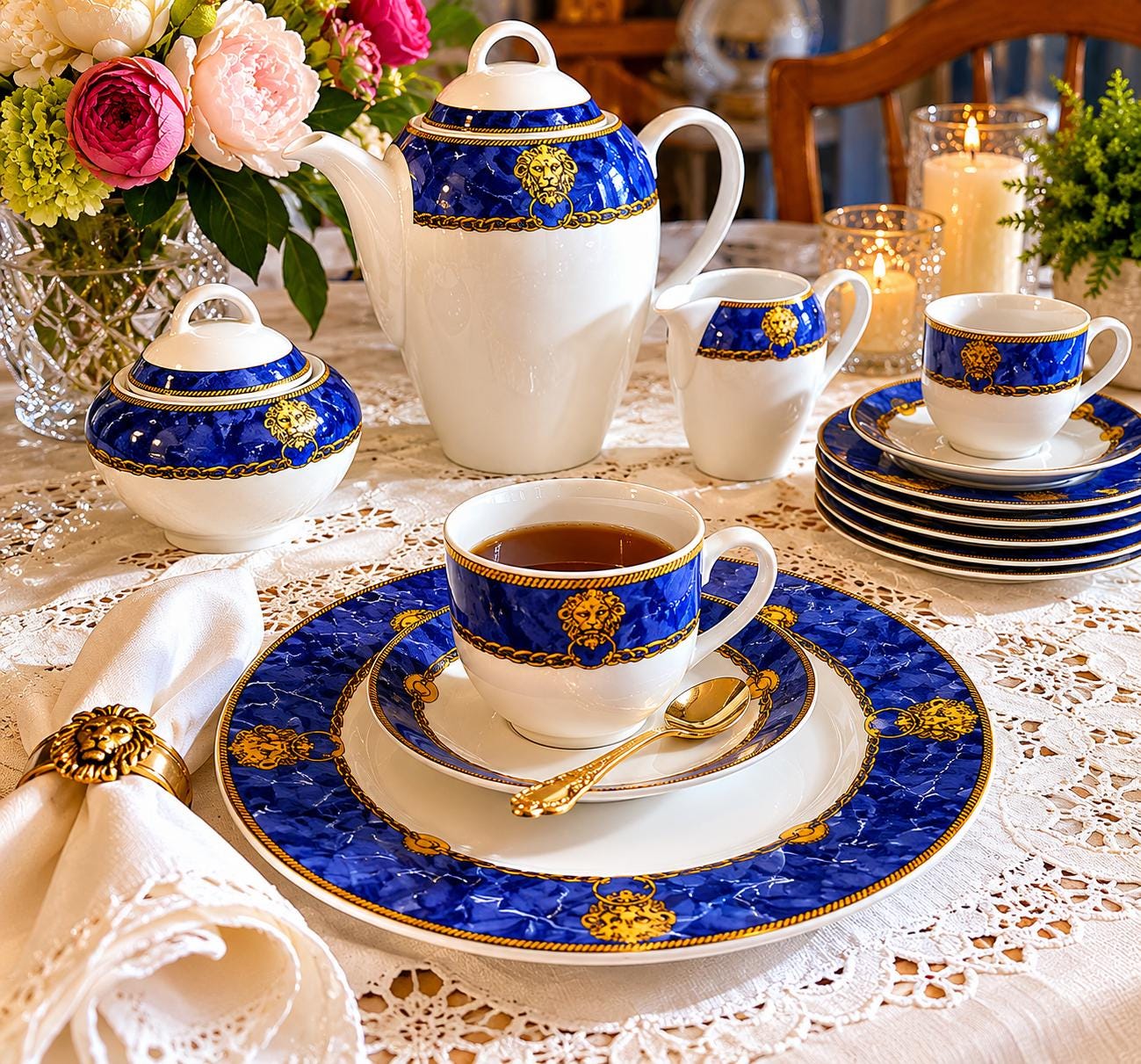 【希少】Thun チェコ製 24K金彩 コバルトブルー 7点セット 茶器セット付 Thun Cobalt - Etsy