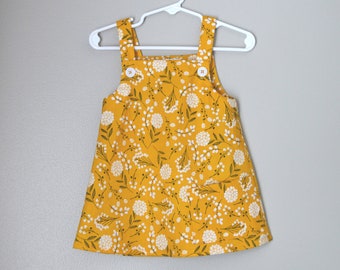 yellow overall dress outfit