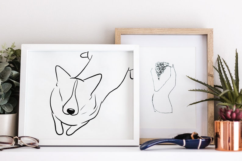 Corgi Sketch. Above Sofa Art Minimalist Line Wall Art Corgi Poster Above Bed Simple Artwork Corgi Lover Gift Dog Line Drawing Print