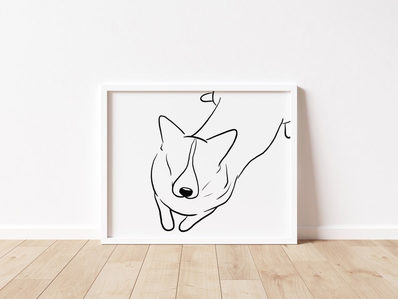 Corgi Sketch. Above Sofa Art Minimalist Line Wall Art Corgi Poster Above Bed Simple Artwork Corgi Lover Gift Dog Line Drawing Print