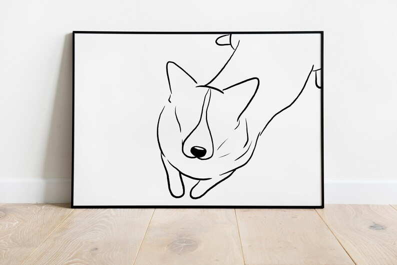 Corgi Sketch. Above Sofa Art Minimalist Line Wall Art Corgi Poster Above Bed Simple Artwork Corgi Lover Gift Dog Line Drawing Print