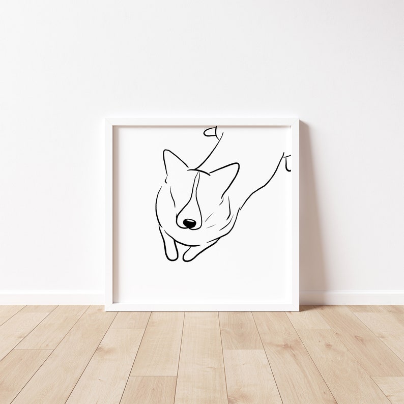 Corgi Sketch. Above Sofa Art Minimalist Line Wall Art Corgi Poster Above Bed Simple Artwork Corgi Lover Gift Dog Line Drawing Print