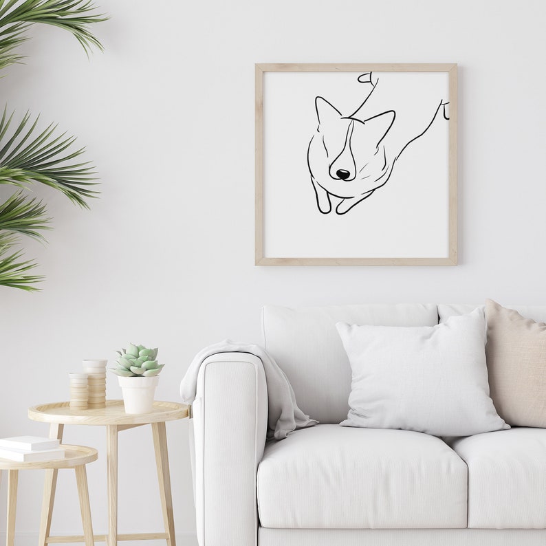 Corgi Sketch. Above Sofa Art Minimalist Line Wall Art Corgi Poster Above Bed Simple Artwork Corgi Lover Gift Dog Line Drawing Print