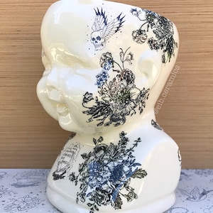 Tattooed Floral Baby Bust Planter