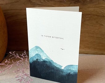 Folded card, condolence card | Sympathy card | Hand-painted acrylic painting | Waves, mountains, sea | A6 | Condolence card | Farewell | Cream watercolor paper