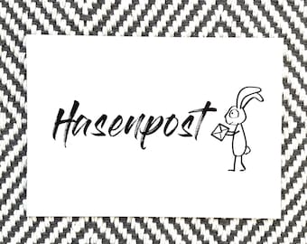 Karte "Hasenpost", Ostern, Osterkarte, Karte zu Ostern, Zeichung Hase Strichzeichung, Postkarte A6