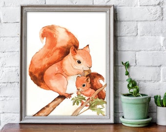 Kinderbild "Eichhörnchen" Geschwister, Aquarell, A4