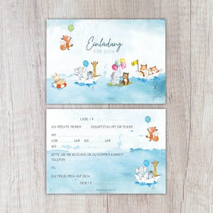 Einladung für Dich "Tiere auf dem Wasser" mit Papierbooten und Ballons, Kindergeburtstag | A6