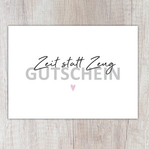 Karte "Zeit statt Zeug Gutschein" | A6 | Gutscheinkarte | Zeit schenken | Geschenk für Freunde Familie