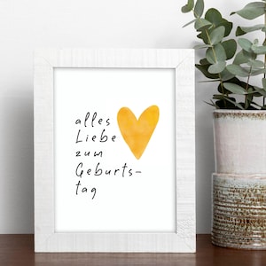 Karte "alles Liebe zum Geburtstag" mit Herz | A6 | gelb | Geburtstagskarte | happy birthday
