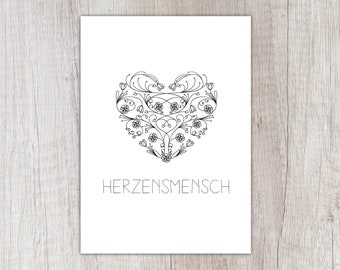 Card "HERZENSMANSCH", with heart, A6
