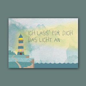 Karte "Ich lass für dich das Licht an" | Leuchtturm | A6 | maritime Lieblingsmensch Postkarte | Geschenk für Partner | Liebe
