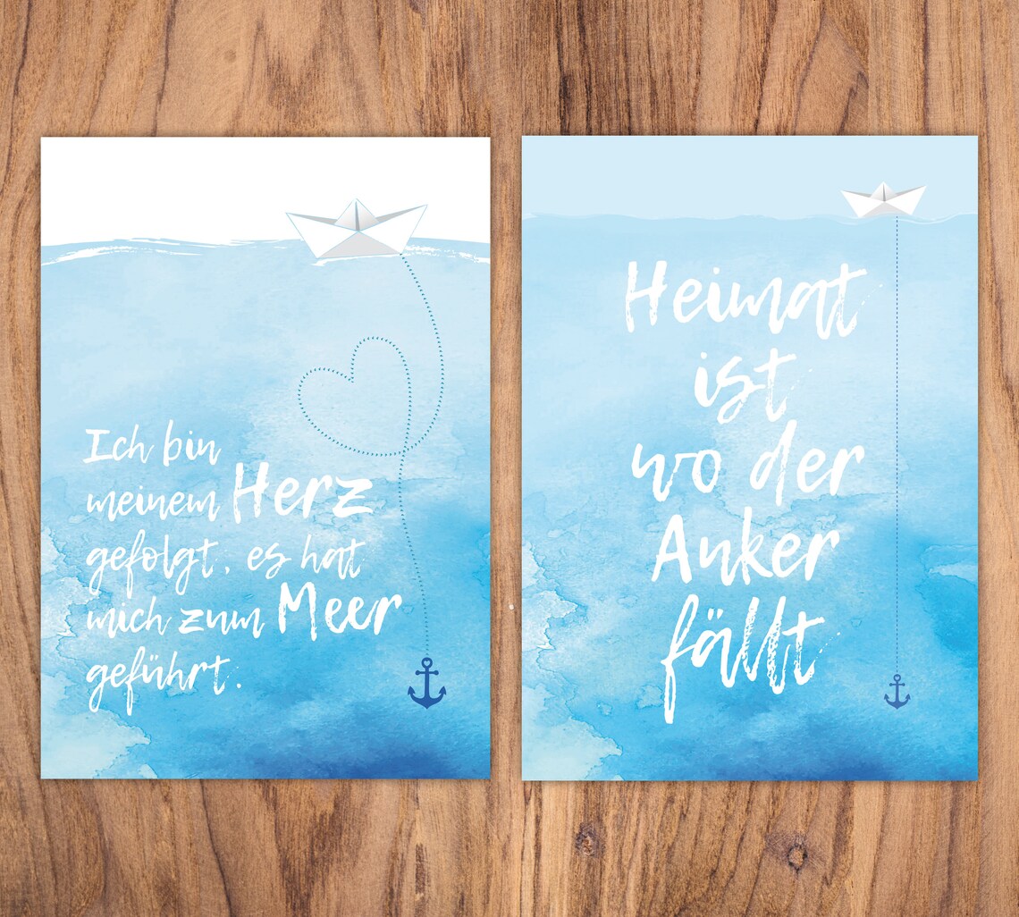 Aquarellbild Papierboot Meer Anker Liebe mit Spruch Etsy