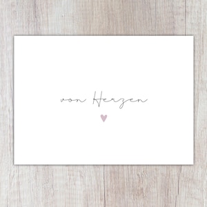 Karte "von Herzen", A6, Geburtstagskarte, zum Valentinstag, zur Hochzeit, Einfach-so-Karte, Lieblingsmensch Postkarte mit rosa Herz