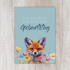 Karte Fuchs "Nur das Beste für Dich zum Geburtstag" mit Blumen, A6, Fuchskarte, Fuchsliebe, Zeichnung Fuchs, Geburtstagskarte