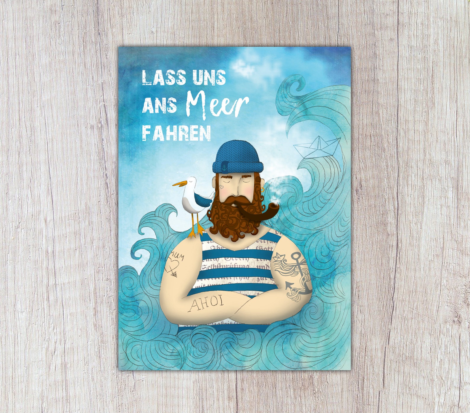 Karte Lass uns ans Meer fahren Aquarell Kapitän | Etsy
