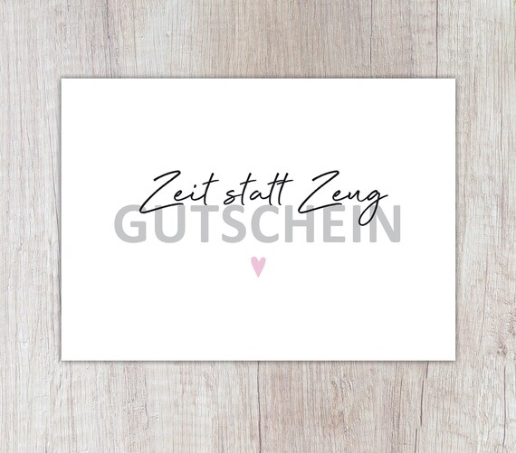 Karte Zeit statt Zeug Gutschein mit Herz Zeit Etsy.de