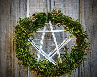 Mossy Wreath, Moss Wreaths, Pentagram Wreath, 6 inch Wreaths, Natural Wreaths, Witchy Wreaths, Door Hangings, Natural Decor, Door Wreath