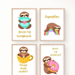 Loveable Sloths Wall Decor Instant Digital Download Cute Gift You&#39;re My Honeybunch, Sugarplum, Pumpy-umpy-umpkin, You&#39;re My Sweetie-pie!